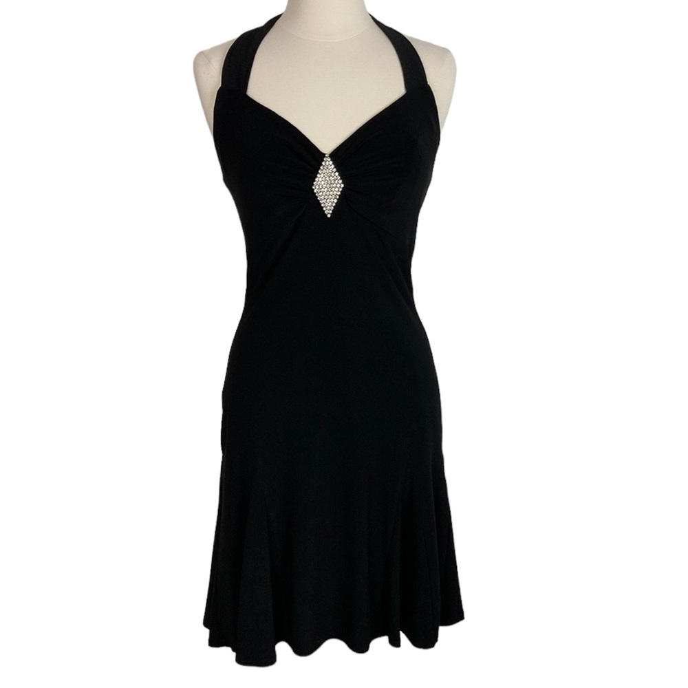 Jessica McClintock for Gunne Sax Black Stretch Halter Tie Dress